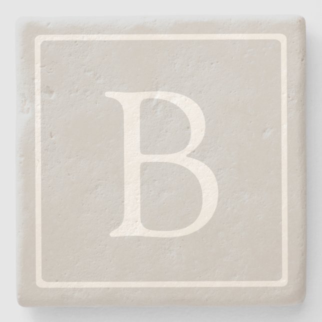Simple Light Grey Monogram Stone Coaster (Front)