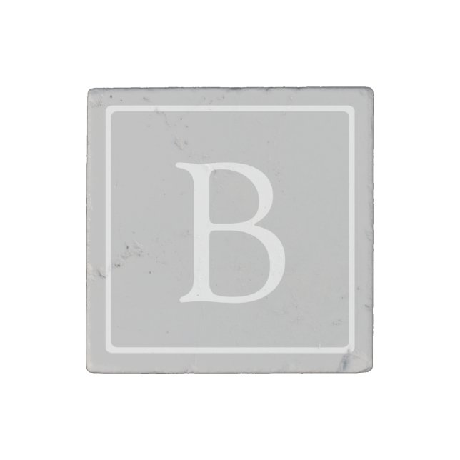 Simple Light Grey Monogram Stone Magnet (Front)