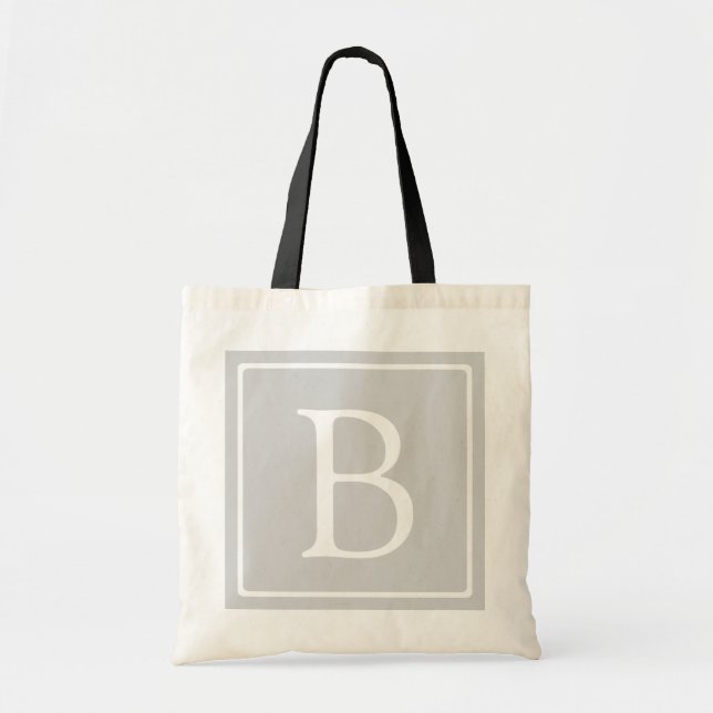 Simple Light Grey Monogram Tote Bag (Front)