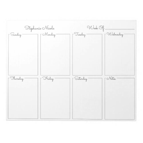 Simple Light Grey Thin Border Name Weekly Planner Notepad