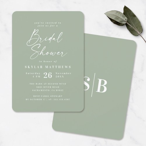 Simple Light Leaf Green Solid Color Bridal Shower Invitation