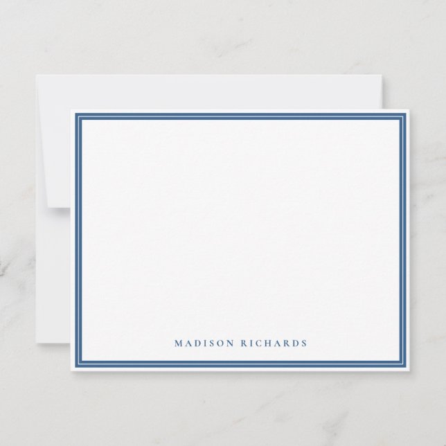 Simple Light Navy Blue Border Personalized  Note Card (Front)