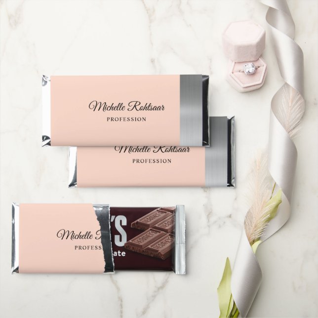 Simple Light Peach Metallic Hershey Bar Favors (Front)