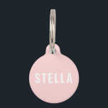 Simple light pink any color name and phone number pet ID tag<br><div class="desc">Pet ID tag featuring your pet's name in white on a light pink background with the phone number on the back. Fonts and colors are customizable in the design tool.</div>