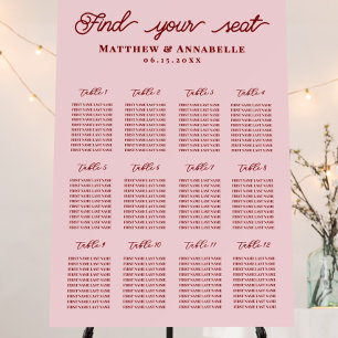 Simple Light Pink Burgundy Wedding Seating Chart Foam Board