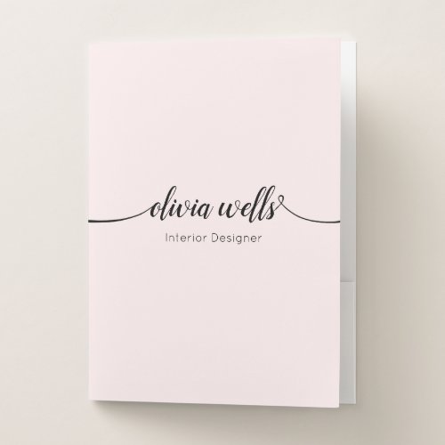 Simple Light Pink Handwritten Script Calligraphy B Pocket Folder