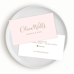 Simple Light Pink Handwritten Script Social Media Business Card