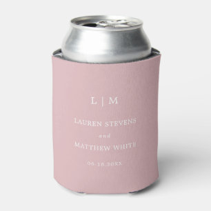 Simple Light Pink Monogram Elegant Wedding Can Cooler