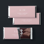 Simple Light Pink Monogram Elegant Wedding Hershey Bar Favors<br><div class="desc">Simple personalized Hershey's Bar Wedding Favors featuring a modern yet elegant design with your two letter monogram along with your names and date in white over a dusty rose pink background. The back has your personalized message. The font and background colors may be changed to any colors you wish by...</div>