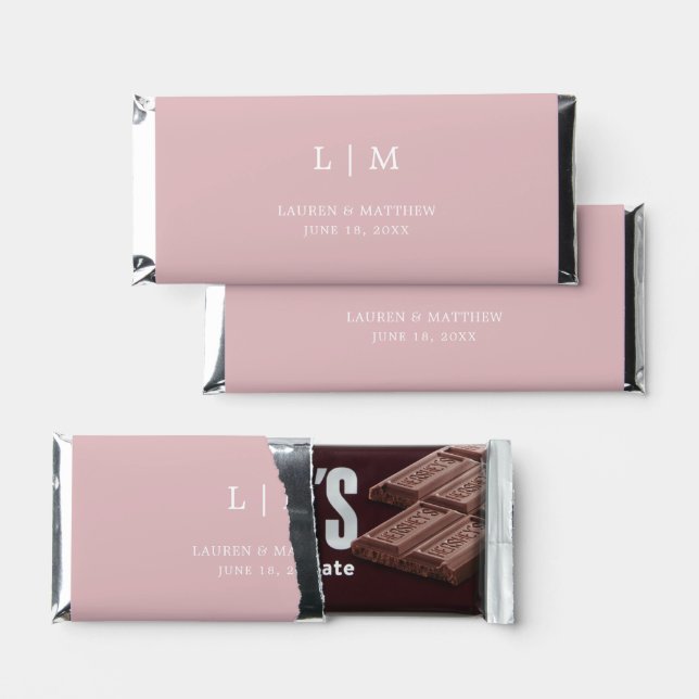 Simple Light Pink Monogram Elegant Wedding Hershey Bar Favors (Front)