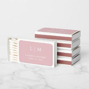 Simple Light Pink Monogram Elegant Wedding Matchboxes