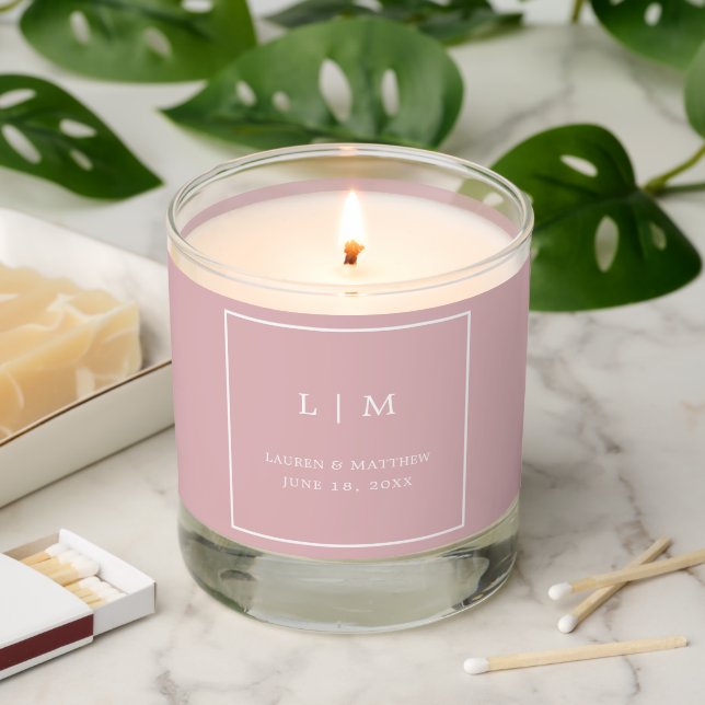 Simple Light Pink Monogram Elegant Wedding Scented Candle (Lit)