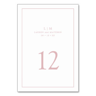Simple Light Pink Monogram Elegant Wedding Table Number