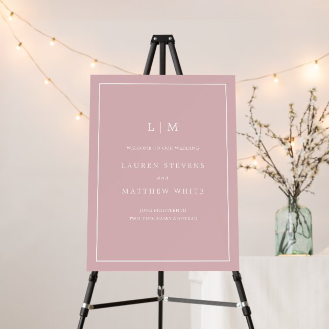 Simple Light Pink Monogram Wedding Welcome Sign (In Situ (Stand))