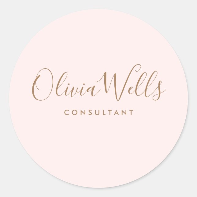 Simple Light Pink Signature Script  Pocket Folder Classic Round Sticker (Front)