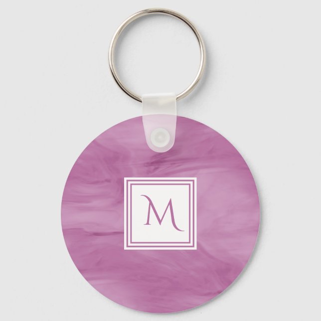 Simple Light Purple Subtle Marble Modern Monogram Keychain (Front)