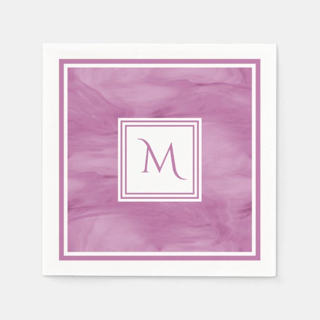 Simple Light Purple Subtle Marble Modern Monogram Paper Napkins (Front)