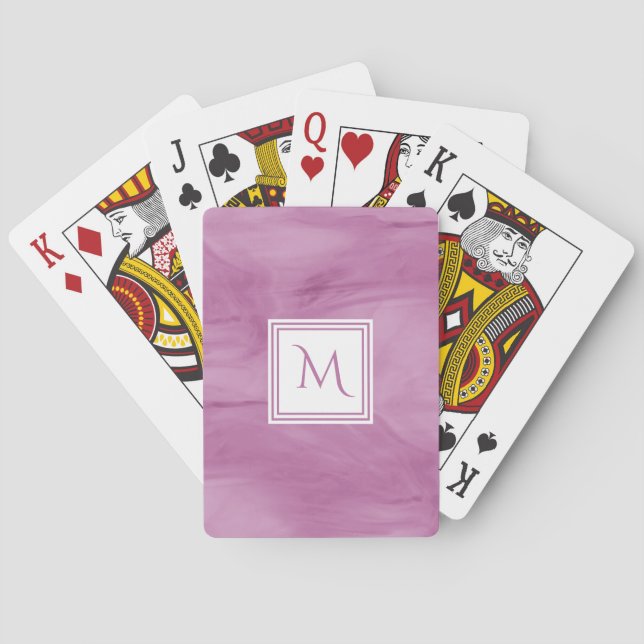 Simple Light Purple Subtle Marble Modern Monogram Poker Cards (Back)