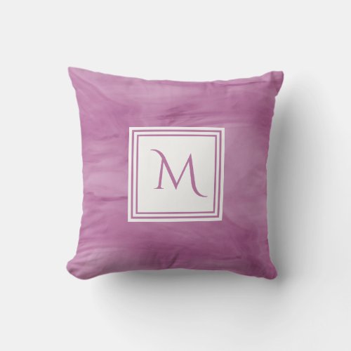 Simple Light Purple Subtle Marble Modern Monogram Throw Pillow