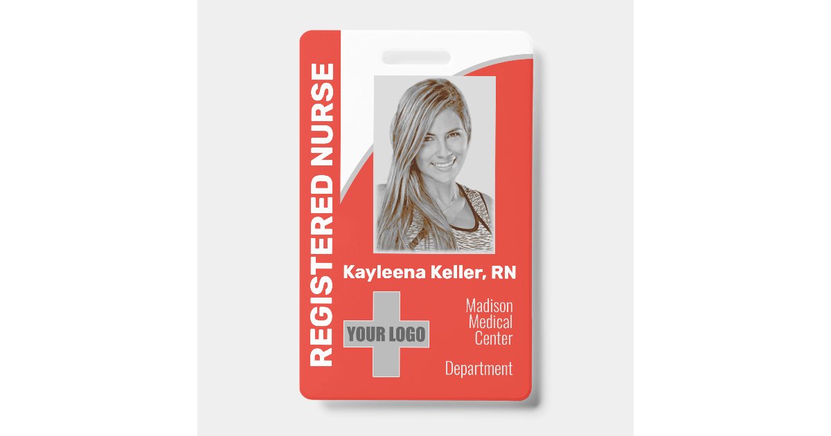 Simple Light Red Logo Barcode ID Registered Nurse Badge | Zazzle