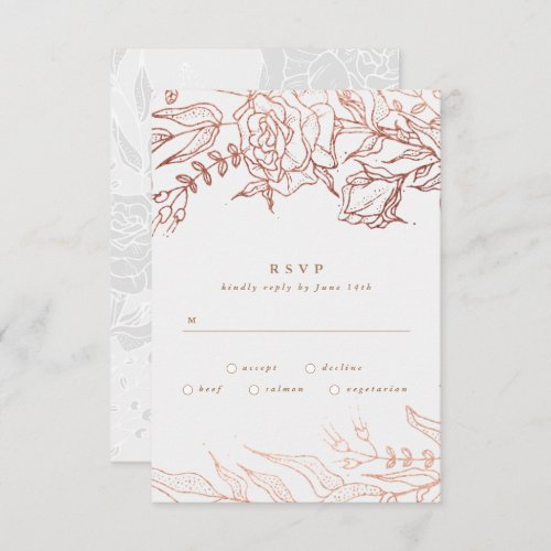 Simple Light Rose Gray Copper Floral Wedding RSVP Card