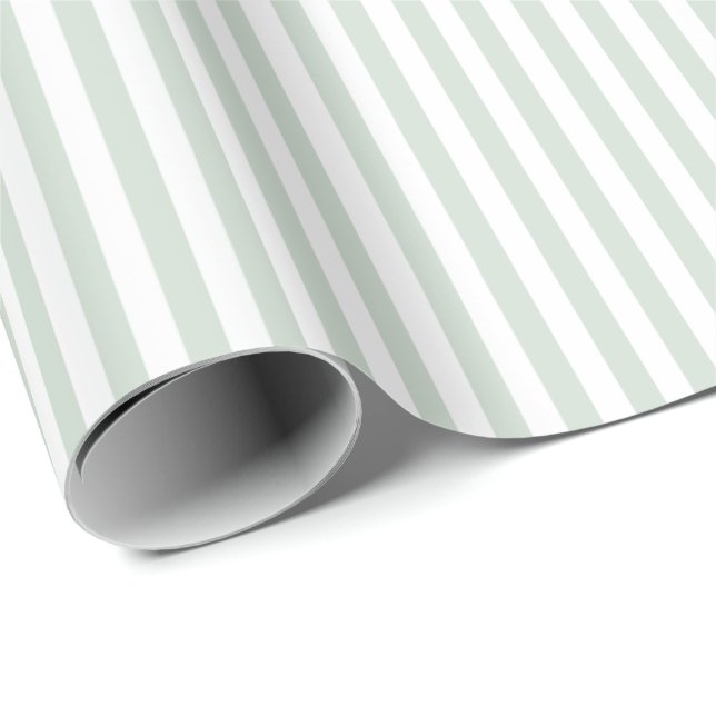 Simple Light Sage and White Stripes Pattern Wrapping Paper (Roll Corner)