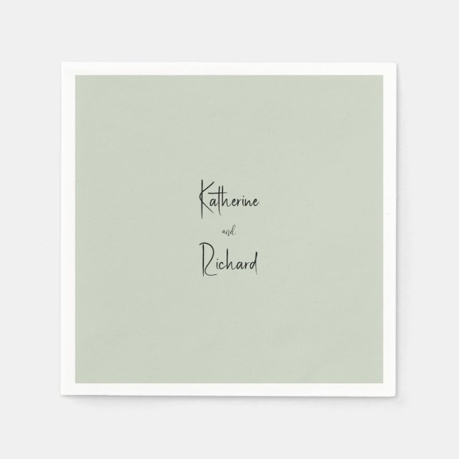 Simple Light Sage Custom Wedding Cocktail II Napkins (Front)