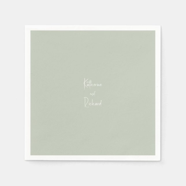 Simple Light Sage Custom Wedding Cocktail  Napkins (Front)