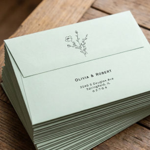 Simple Light Sage Rustic Floral Wedding Envelope