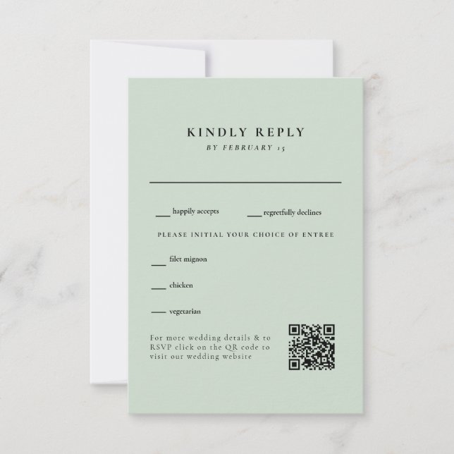  Simple Light Sage Wedding QR Code RSVP Card (Front)