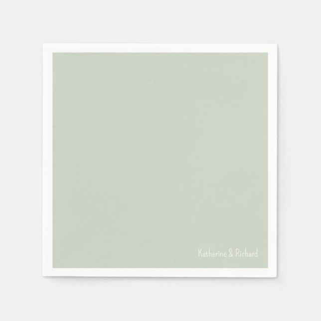 Simple Light Sage White Text  II Wedding Cocktail  Napkins (Front)