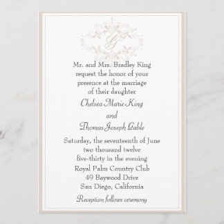 Simple Light Tan Monogram Wedding Invitation