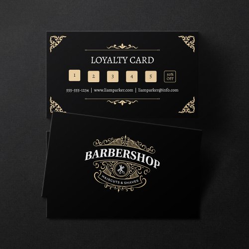 Simple Light Tan Vintage BarberShop Hairstylist Loyalty Card