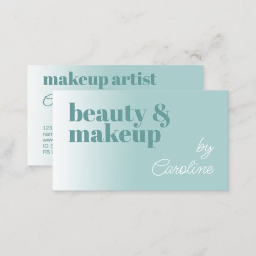 Simple Light Teal Blue Green White Calligraphy Business Card