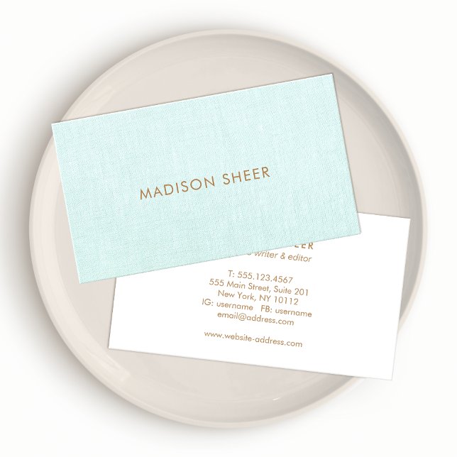 Simple, Light Turquoise Blue, Stylish Minimalist Business Card (Creator Uploaded)