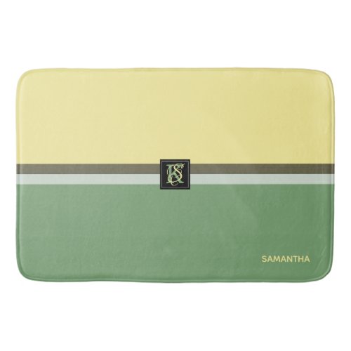 Simple Light Yellow and Asparagus Green Two Tone Bath Mat