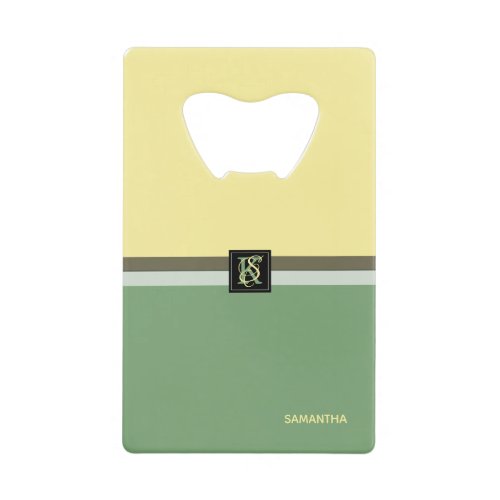 Simple Light Yellow and Asparagus Green Two Tone Credit Card Bottle Opener