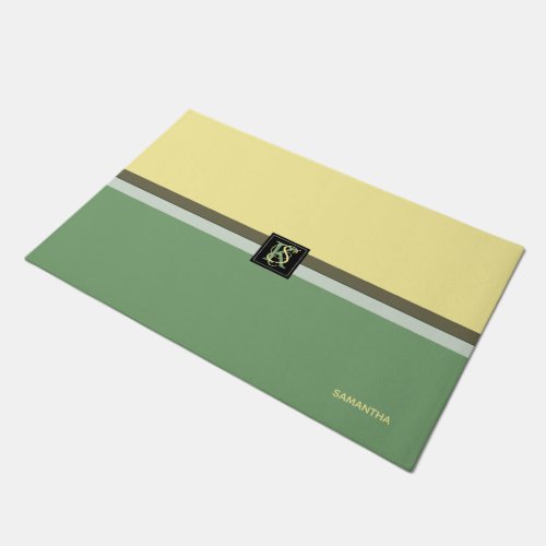 Simple Light Yellow and Asparagus Green Two Tone Doormat
