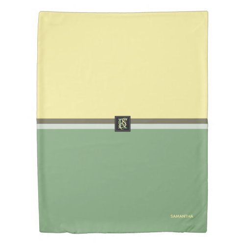 Simple Light Yellow and Asparagus Green Two Tone Duvet Cover