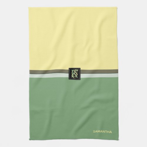 Simple Light Yellow and Asparagus Green Two Tone Kitchen Towel