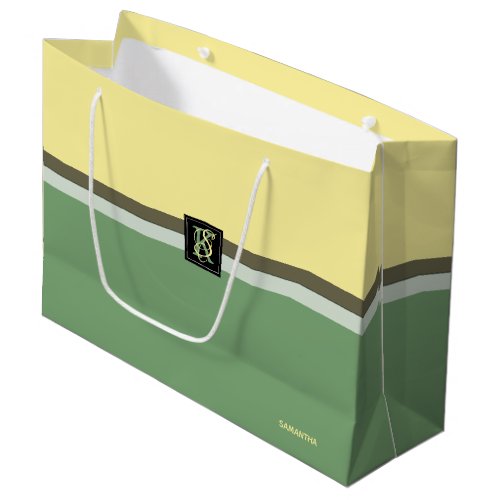 Simple Light Yellow and Asparagus Green Two Tone Large Gift Bag