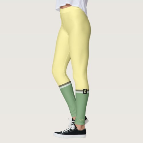 Simple Light Yellow and Asparagus Green Two Tone Leggings
