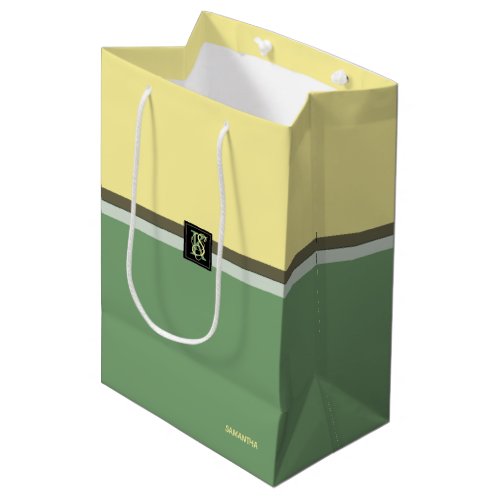 Simple Light Yellow and Asparagus Green Two Tone Medium Gift Bag