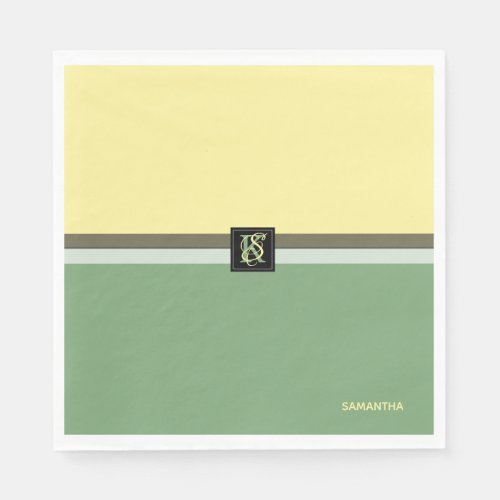 Simple Light Yellow and Asparagus Green Two Tone Napkins