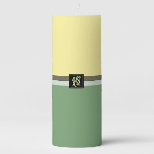 Simple Light Yellow and Asparagus Green Two Tone Pillar Candle