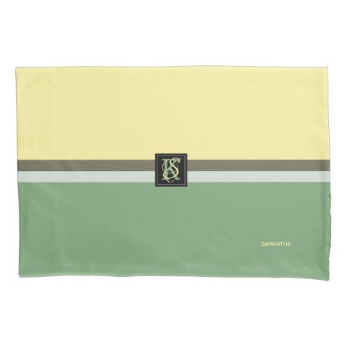 Simple Light Yellow and Asparagus Green Two Tone Pillow Case