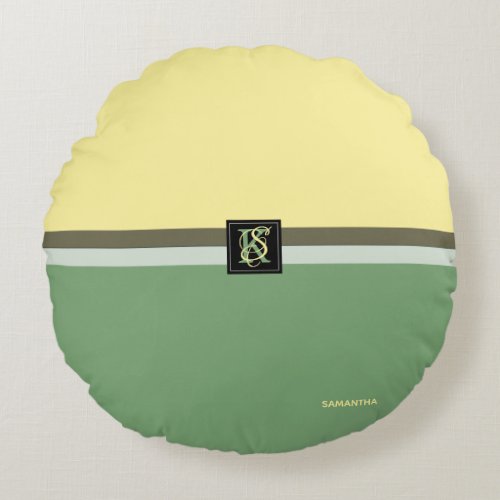 Simple Light Yellow and Asparagus Green Two Tone Round Pillow