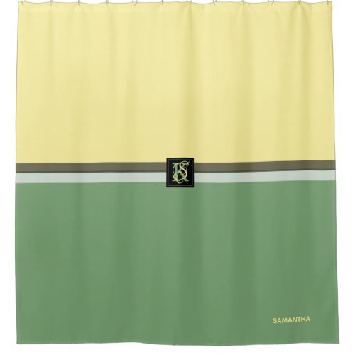 Simple Light Yellow and Asparagus Green Two Tone Shower Curtain