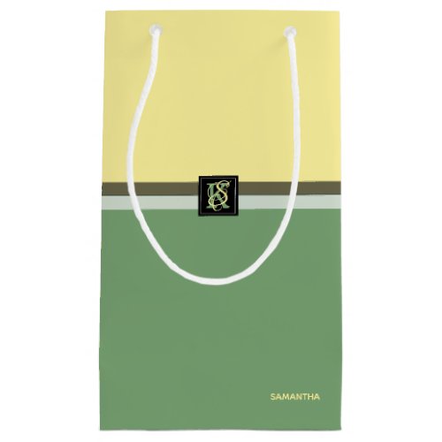 Simple Light Yellow and Asparagus Green Two Tone Small Gift Bag