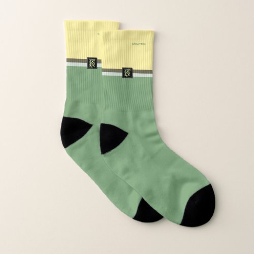 Simple Light Yellow and Asparagus Green Two Tone Socks